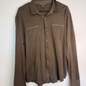 John Varvatos Brown Button Down Shirt 80% Silk 20% Cotton Men’s L